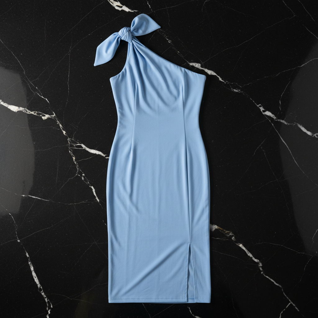 Baby Blue One-Shoulder Slit Midi Dress