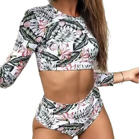 Women's Printed Long-Sleeve Two-Piece Swimsuit Michan Direct