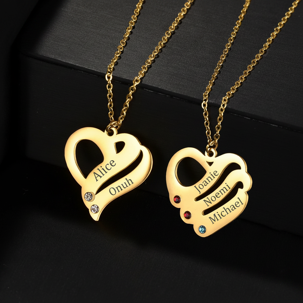 Birthstone Family Name Heart Necklace