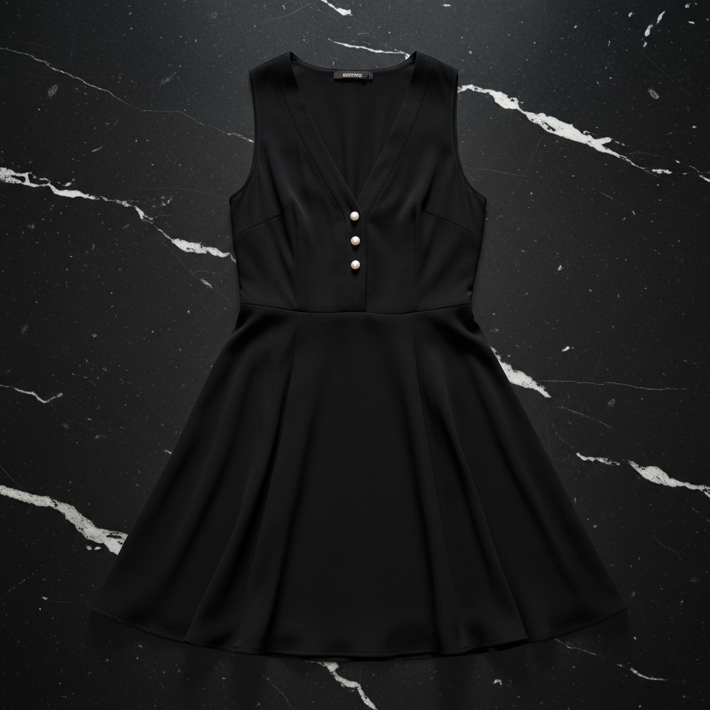 Black V-Neck Sleeveless A-Line Mini Dress