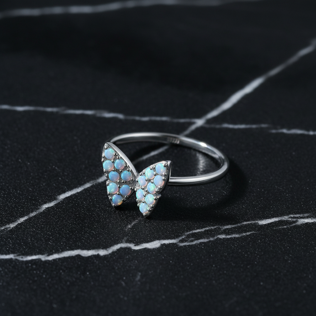 Blue Opal Butterfly Ring