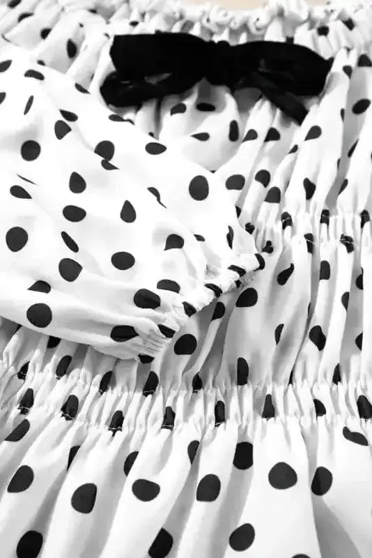 Polka Dot Bow Detail Puff Sleeve Peplum Blouse Women UK Fashionfitz