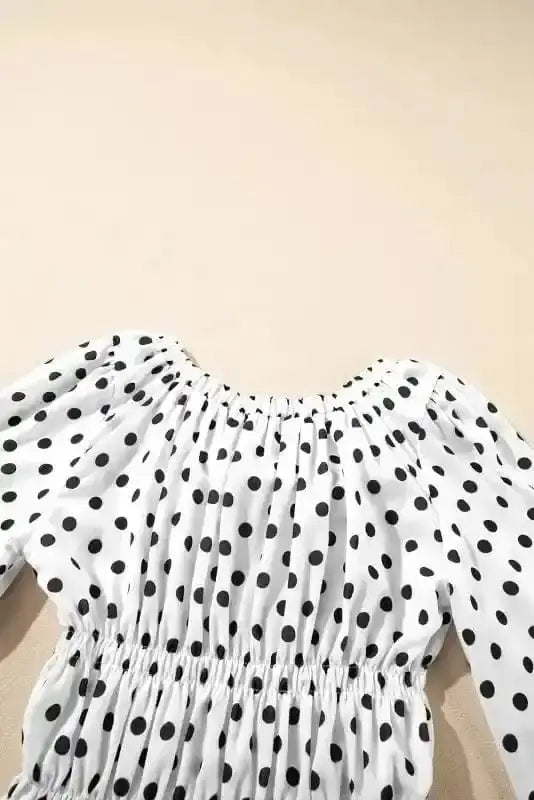 Polka Dot Bow Detail Puff Sleeve Peplum Blouse Women UK Fashionfitz
