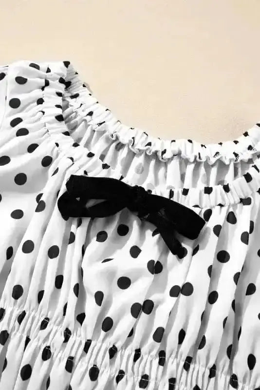Polka Dot Bow Detail Puff Sleeve Peplum Blouse Women UK Fashionfitz