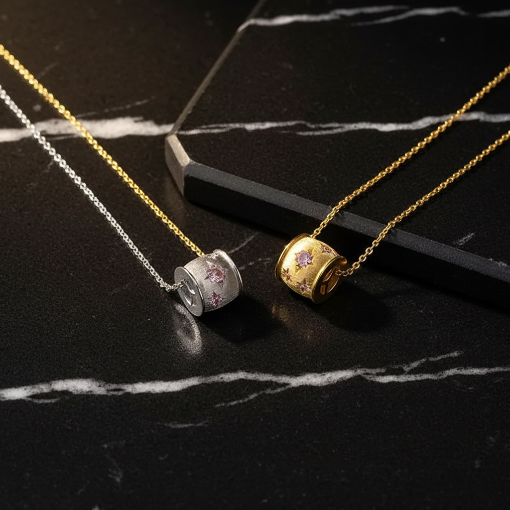 Brushed Barrel Pendant Necklaces