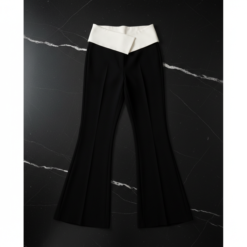 Contrast Fold-Over Flare Trousers