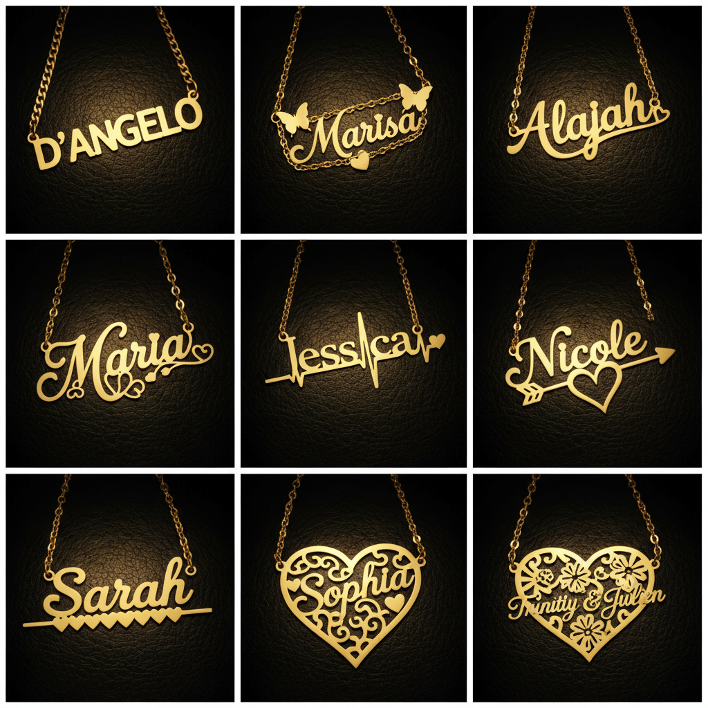Custom Butterfly Heart Name Necklace Grid