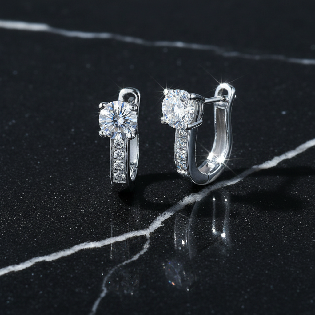CZ Solitaire Huggie Hoop Earrings