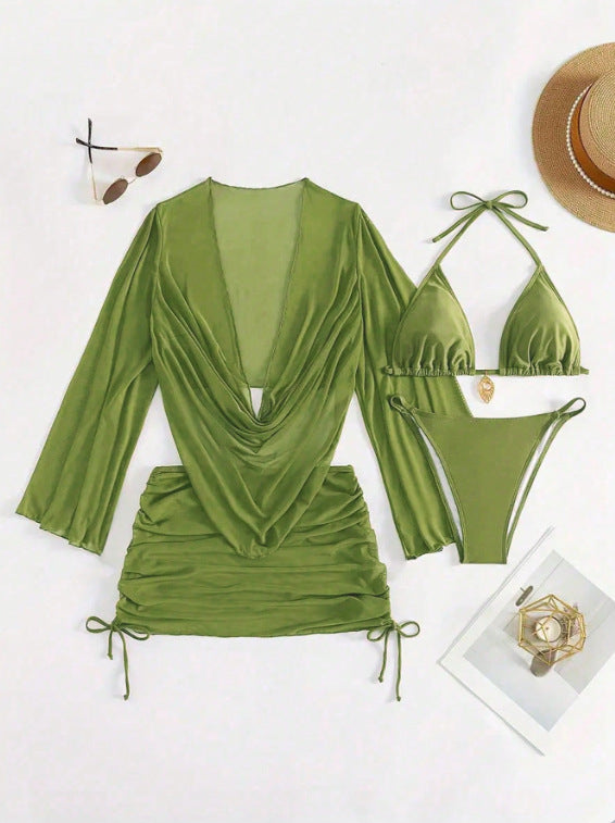 Women's Lace-Up Bikini Set – Solid Colour Swimwear Michan Direct