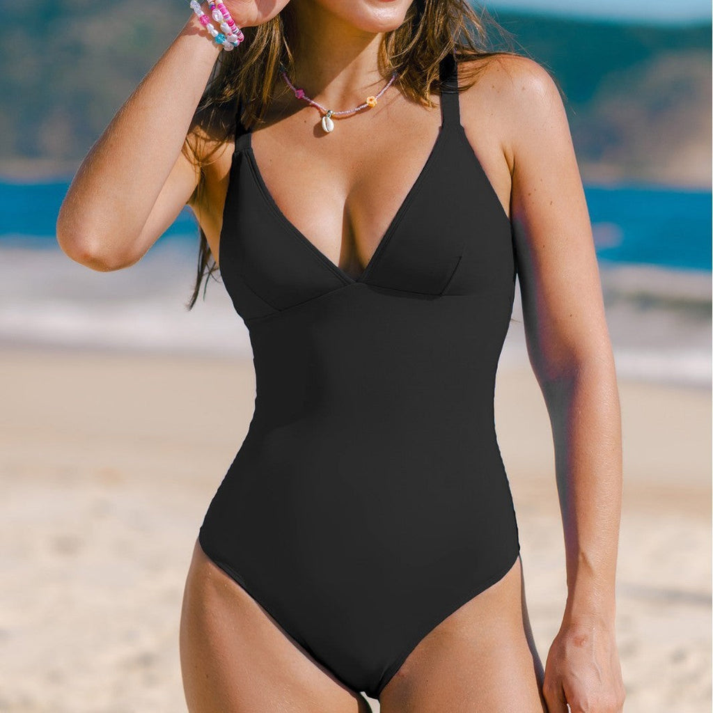 Women's V-Neck Slim-Fit One-Piece Swimsuit Michan Direct