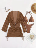 Women's Lace-Up Bikini Set – Solid Colour Swimwear Michan Direct