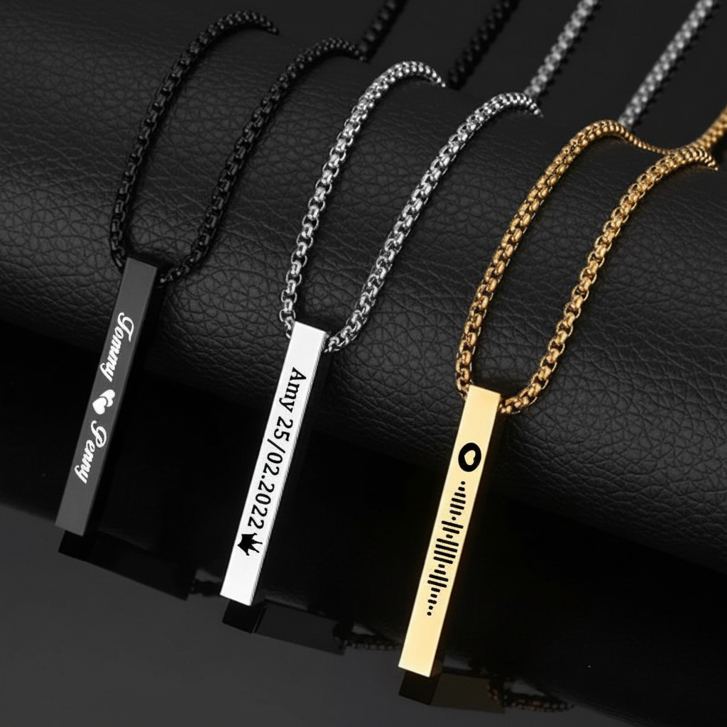 Engraved Bar Pendant Necklace