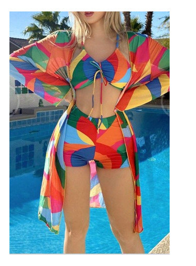 Women's Floral 3-Piece Swimwear Set with Long-Sleeve Cardigan