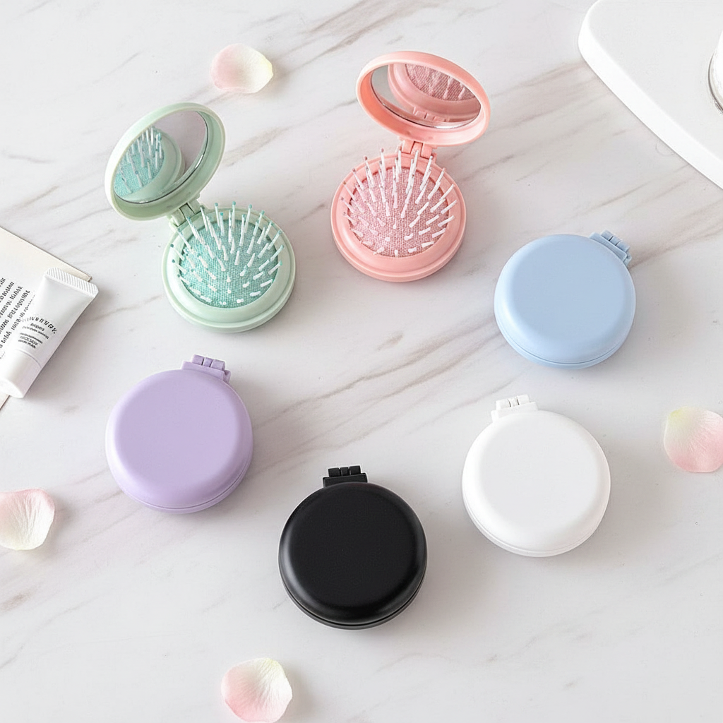 Folding Comb with Mirror - AI Editorial
