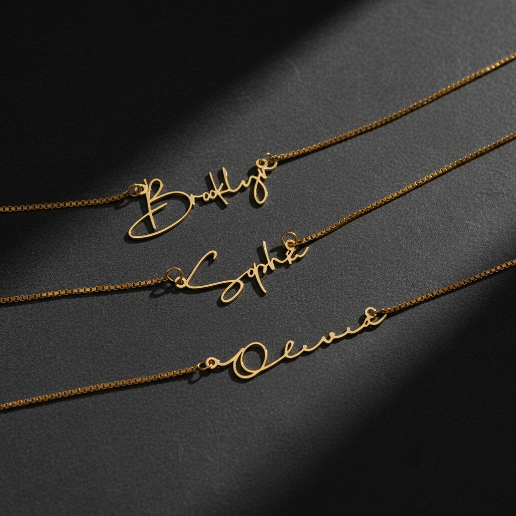 Gold Signature Name Necklace Set