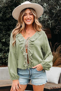 Green Cotton Bow Detail Meadow Blouse Women Fashionfitz