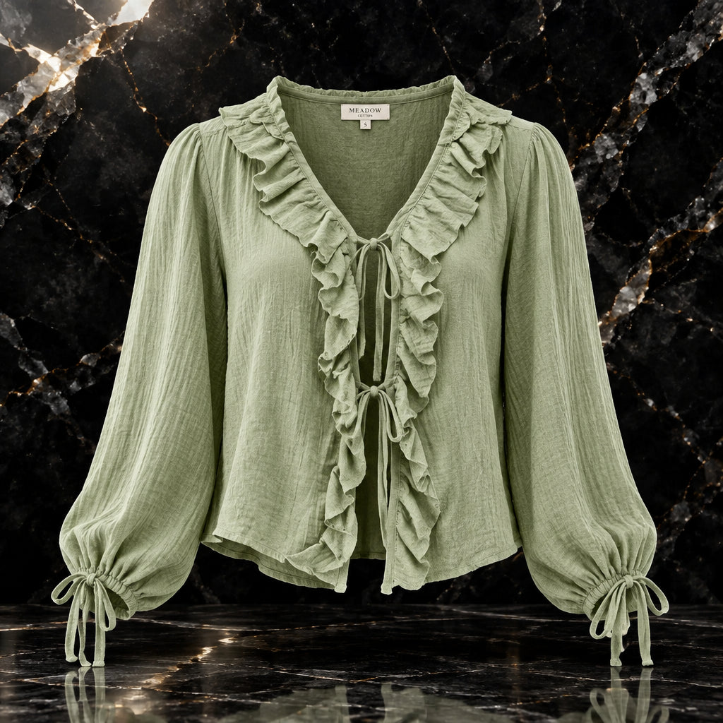 Green Cotton Bow Detail Meadow Blouse Women