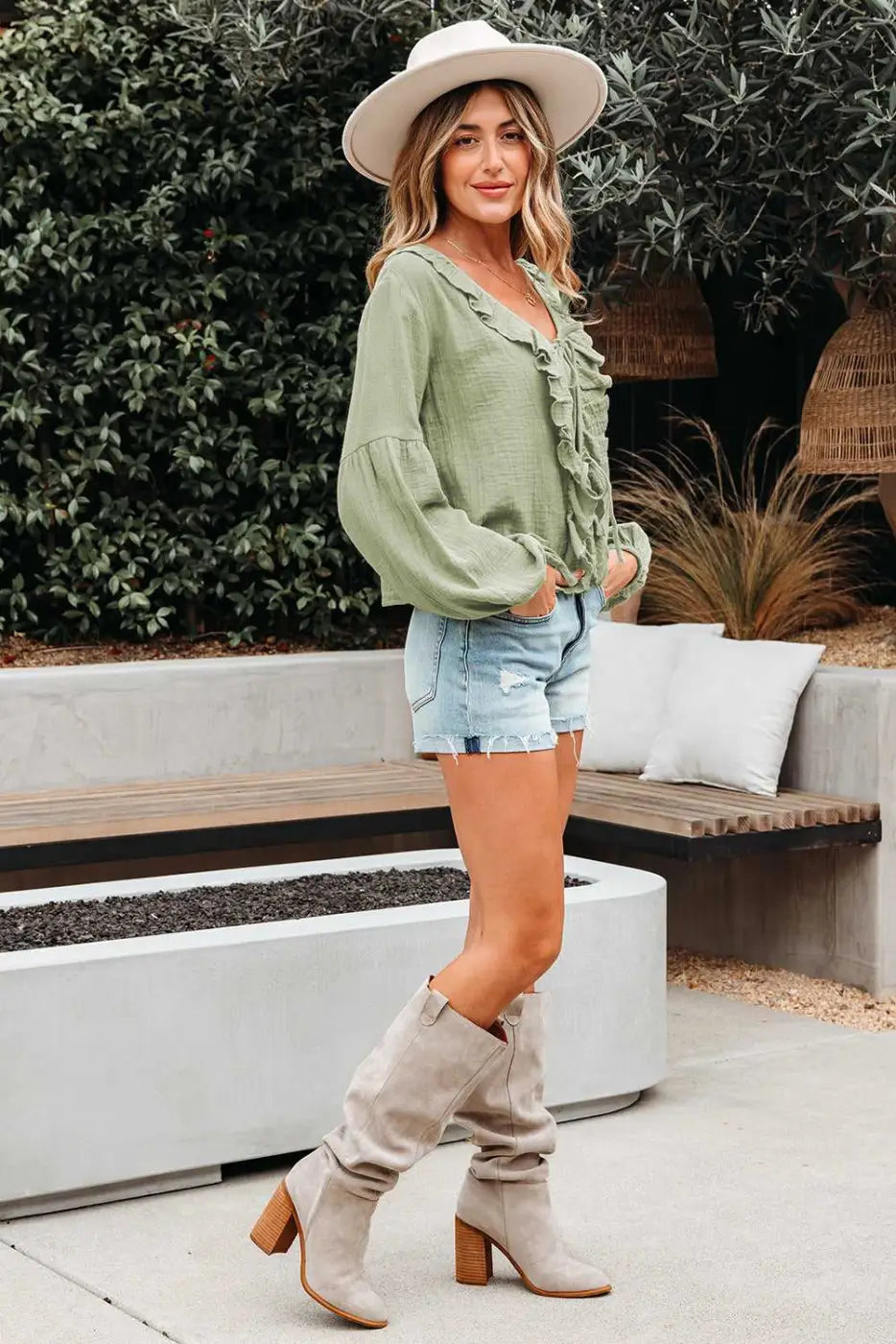 Green Cotton Bow Detail Meadow Blouse Women Fashionfitz