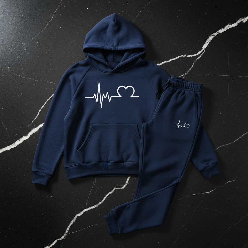Navy Heartbeat Hoodie & Jogger Set