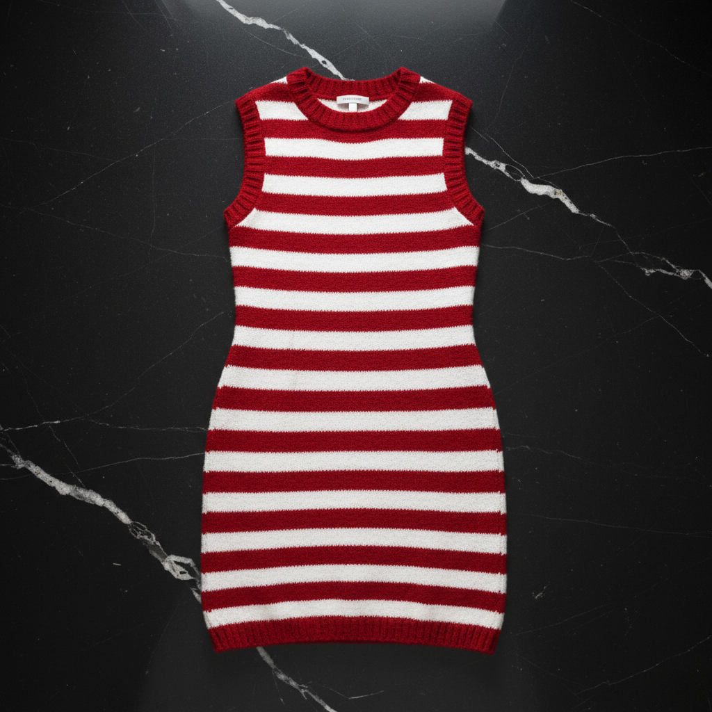 Red & White Stripe Knit Mini Dress