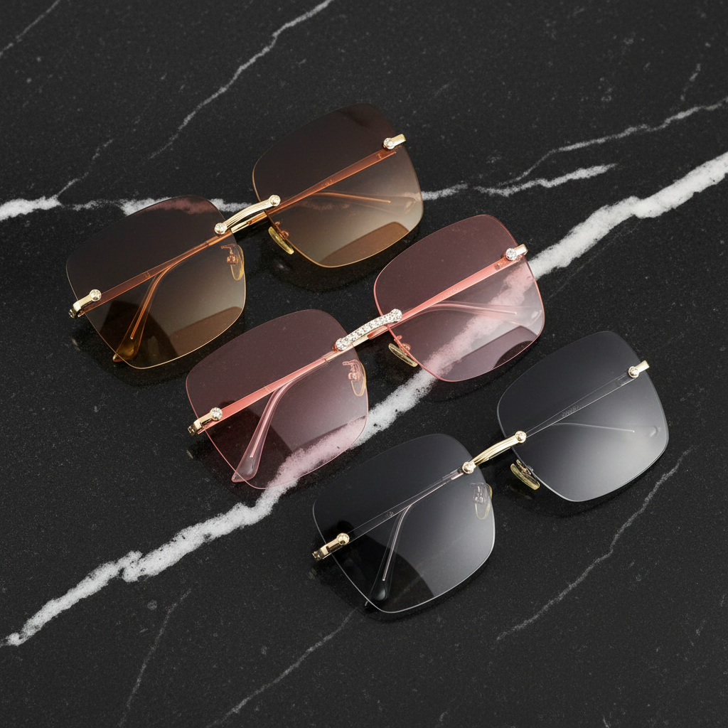 Rimless Oversized Square Sunglasses Set – Large Lenses