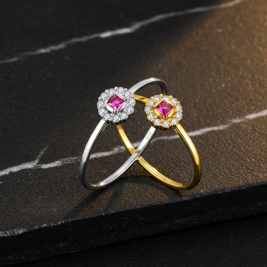Ruby CZ Halo Ring