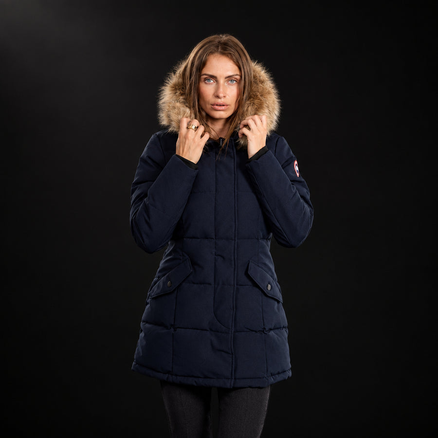 Helvetica Sarah Hooded Parka Jacket – Navy/Natural Helvetica-MP UK