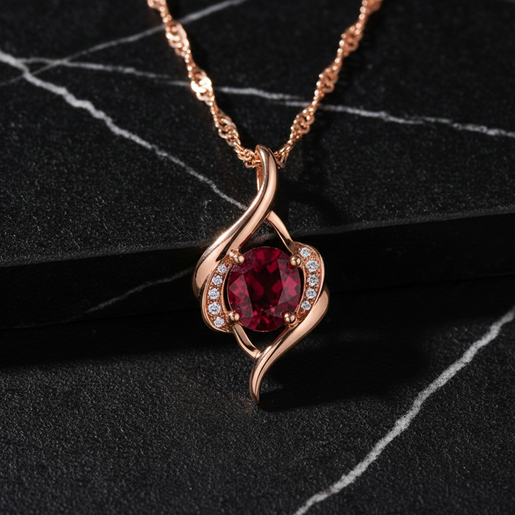 Twisted Flame Ruby Pendant Necklace