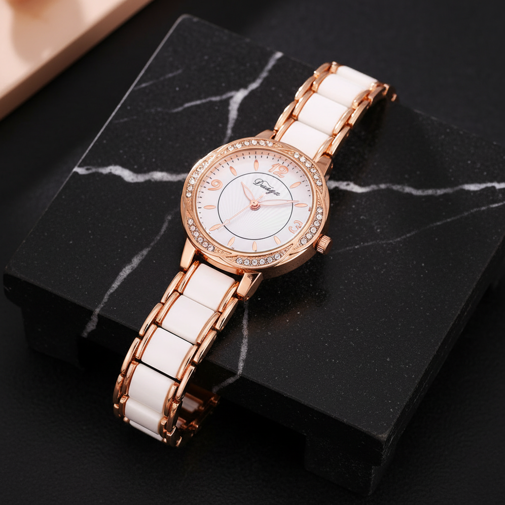White Ceramic Rose Gold Quartz Watch