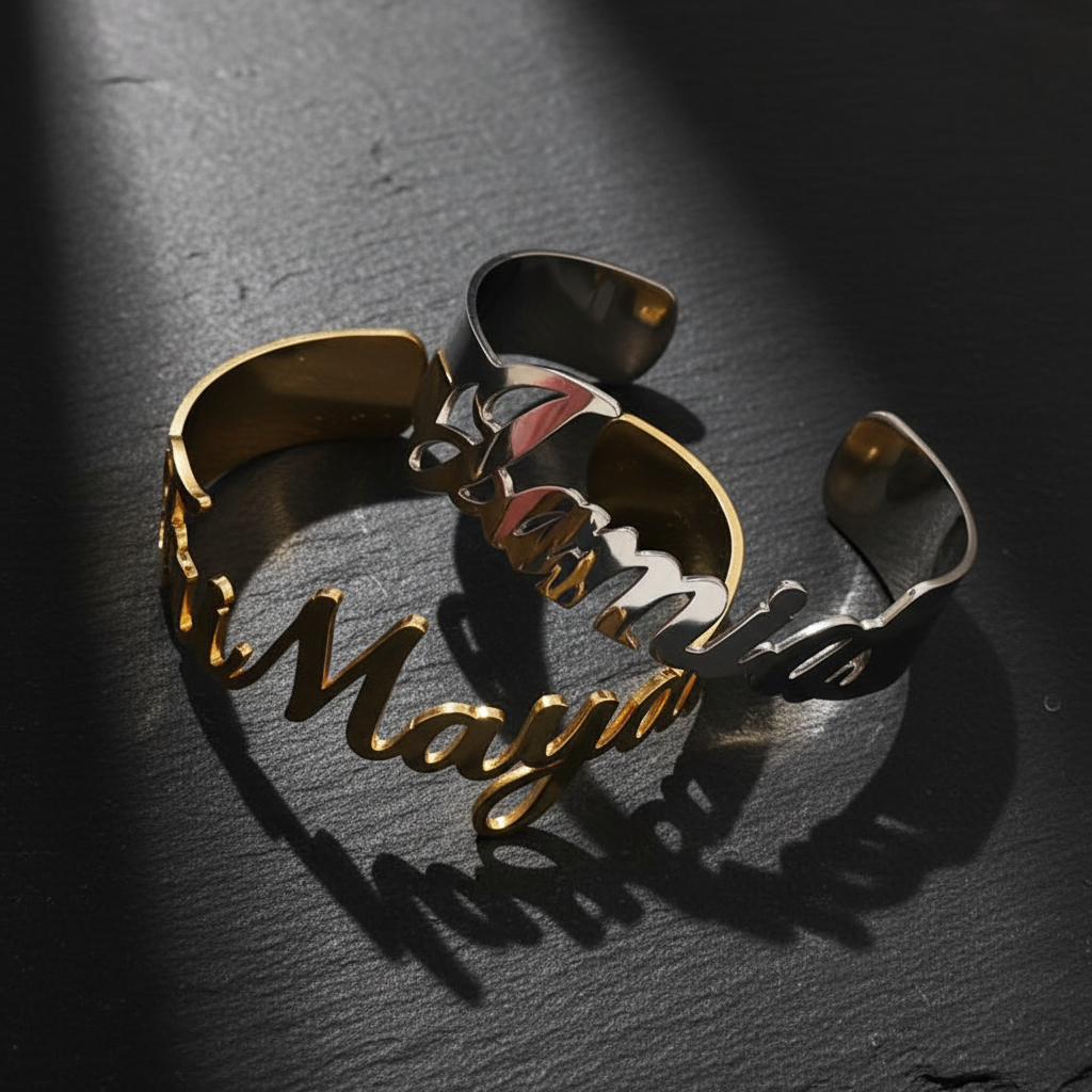 Wide Cuff Name Bangle Bracelets